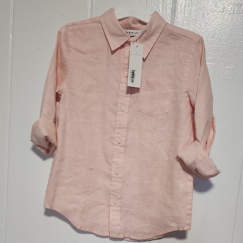 New Linen Janie and Jack Pink Button Down Long Sleeve Shirt
